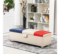 Modern Faux Leather Storage Ottoman Bench Stylish Footstool for Living Room Shoe Changing Stool with Hidden Storage Available in White Red Blue - 70x40x40cm