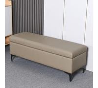 Modern Faux Leather Storage Ottoman for Entryway Upholstered Folding Top Pouf Elegant Footrest for Bed Luxurious Living Room Furniture (60x40x43 cm Khaki)