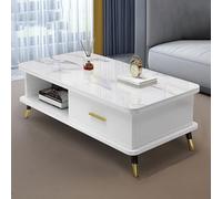 Modern Faux Marble Coffee Table, Minimalist Center Table with 2 Drawers, Living Room Accent Table, Sleek Rectangle Design, for Bedroom or Office,White