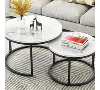 Modern Faux Marble Coffee Table Nesting Set 2 Piece End Side Tables for Small Spaces Living Room Bedroom Balcony Stylish Nightstands 19x19x14in & 27x27x17in.