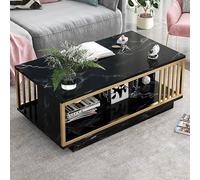 Modern Faux Marble Coffee Table with Storage 2-Tier Rectangle Design Black/Gold Metal Frame Stylish Living Room Furniture (Color: Black Size: 47in/120cm)