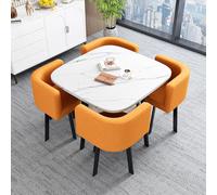 Modern Faux Marble Dining Table Set for 4 - Round/Square Conference Table & 4 Chairs Stylish Coffee Table and Chair Combo for Home Apartment Reception & Small Spaces
