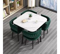 Modern Faux Marble Dining Table Set for 4 Upholstered Velvet Chairs Stylish Dining Room Furniture for Home Kitchen & Office 90x90x75CM
