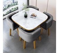 Modern Faux Marble Dining Table Set with 4 Chairs Square Grey Kitchen Table for 4 Stylish Farmhouse Conference & Living Room Furniture