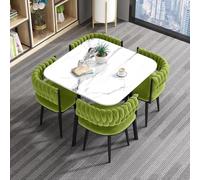 Modern Faux Marble Dining Table Set with 4 Velvet Chairs Stylish Leisure Furniture for Dining Room Living Room Kitchen Office 80x80x75CM