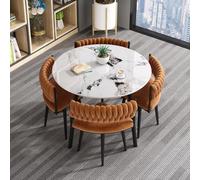 Modern Faux Marble Dining Table Set with 4 Velvet Upholstered Chairs Stylish Leisure Furniture for Dining Room Living Room Kitchen & Office 90x90x75CM