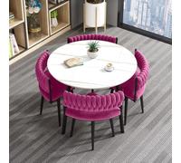 Modern Faux Marble Dining Table Set with 4 Velvet Upholstered Chairs - Stylish Leisure Furniture for Dining Room, Living Room, Kitchen, Office - 90x90x75CM