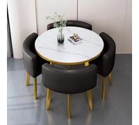 Modern Faux Marble Round Dining Table Set for 4 Stylish Wood Dinner Table with 4 Chairs Perfect for Dining Room Living Room and Farmhouse Conference Use