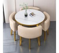 Modern Faux Marble Round Dining Table Set with 4 Chairs - Stylish Wood Dining Table for 4 Perfect for Kitchen Dining Room & Conference Use Farmhouse Decor