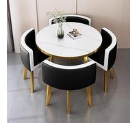 Modern Faux Marble Round Dining Table Set with 4 ChairsStylish Wood Dining Furniture for Living Room Kitchen or Conference Room (Black)