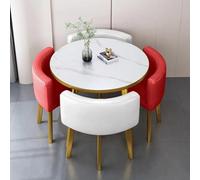 Modern Faux Marble Round Dining Table Set with 4 ChairsStylish Wood Dinner Table for Kitchen Living Room & Conference RoomFarmhouse Design Red Color
