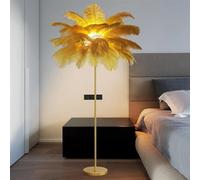 Modern Feather Floor Lamp, Natural Ostrich Feather Floor Lamp with Gold Finish, Modern Atmosphere Floor Lamps for Living Room,Home Decoration