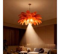Modern Feather Pendant Light, 65cm Orange, 4500K LED Spotlight, Creative Natural Design, Chic Chandelier for Living Room, Bedroom, Restaurant Decor