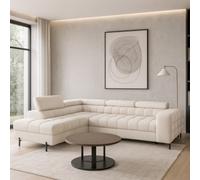 Modern Ferucce Corner Sofa Bed With Storage Adjustable Headrests And Wavy Springs Cream Left Side