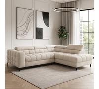 Modern Ferucce Corner Sofa Bed With Storage Adjustable Headrests And Wavy Springs Cream Right Side