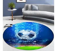 Modern Flame Football Living Room Bedroom Rugs Teenager Boy Girl 3D Sports Soccer Series Print Non-slip Decoration Carpet Soft Flannel Chair Mats Kids Room Play Area Rugs (Blue,140cm)