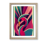 Modern Flamingo Abstract Framed Print | A4 Oak Framed Wall Art | Ready to Hang | Abstract Animal Picture | Living Room Bedroom Lounge Office