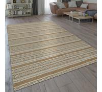 Paco Home Modern Flat-Weave Rug Woven Pattern Stripes Rustic Oriental Design In Beige, Size:120x160 cm