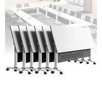 Modern Flip Top Mobile Training Tables with WheelsWhite Seminar Meeting Conference Table for Classroom Office Events and Collaborative Spaces