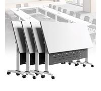 Modern Flip Top Mobile Training Tables with WheelsWhite Seminar Meeting Conference Table for Classroom Office Conference Room Collaborative Training & Events