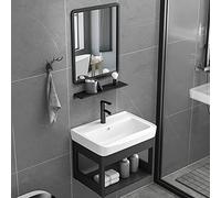 Modern Floating Bathroom Vanity Set with Single Sink, Mirror, Open Shelf, Hot and Cold Water Taps, Drain Included, Freestanding or Wall Mounted
