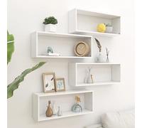 Modern Floating Cube Shelves - 4-Piece Set White Wooden Wall Storage Various Sizes (60x15x23 cm) - Stylish Decorative Shelving for Home & Office Storage Solutions