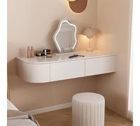 Modern Floating Makeup Desk with Mirror & Lights - Corner Vanity Table for Bedroom Storage, Compact Wooden Dressing Table with Shelf, Chic Makeup Station for Small Spaces