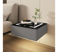 Modern Floating Nightstand with Wireless Charging & LED Light Wall-Mounted Bedside Table with Drawer Compact Dark Gray Night Stand for Bedroom (40x18x40cm)