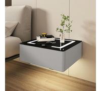 Modern Floating Nightstand with Wireless Charging & LED Light - Wall Mounted Bedside Table with Drawer - Small Dark Gray Night Stand for Bedrooms (40x18x40cm)