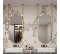 Modern Floating Oval Gold Metal Framed Ceiling Mirror with Double Rod - Customized Ceiling-Mounted Cosmetic Bathroom Mirror for Elegant Home Décor