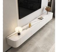 Modern Floating TV Cabinet - 220CM Solid Wood Wall-Mounted Unit Stylish White Multimedia Console Storage for Living Room Elegant Home Entertainment Solution