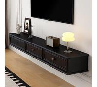Modern Floating TV Cabinet with Doors, 140CM Space-Saving Wall Mounted TV Stand, Stylish Black Entertainment Center for Contemporary Living Rooms