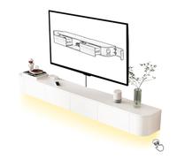 Modern Floating TV nd with LED, 160CM Wall-Mounted Sto Unit, Flip-Down Doors & Side Door, Slish TV Bench for Living Room & Bedroom (White)