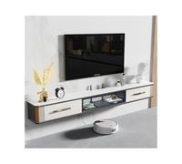 Modern Floating TV Stand Unit with Large Storage, Glass Flip-Down Door, Rock Plate Desktop - Stylish Media Console for Living Room, 4 Colors Available (White, 180x25x24cm)
