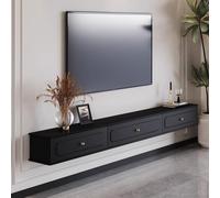 Modern Floating TV Stand, Wall-Mounted Media Console Shelf, Large Storage Capacity, High Load-Bearing, Stylish Black TV Cabinet (140x24x20cm)