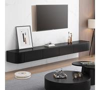 Modern Floating TV Stand - Wall Mounted Media Console with Storage Doors Stylish Large Cabinet for Living Room & Bedroom Contemporary Black Farmhouse Design (180CM)