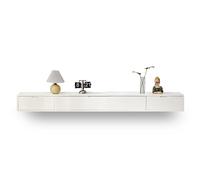 Modern Floating TV Stand Wall Mounted Solid Wood Media Console Entertainment Center with Storage Shelves Stylish Home Entertainment Unit (White 240cm)