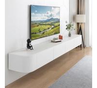 Modern Floating TV Stand Wall Mounted TV Unit 120-300CM Adjustable TV Cabinet with Flip-Down Doors Stylish White Console for Living Room Large Storage 200CM
