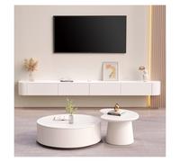 Modern Floating TV Stand - White Wooden Suspended Cabinet with 3/4 Storage Stylish Entertainment Unit for Living Room Wall-Mounted Console Shelf 200cm