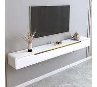 Modern Floating TV Stand with Glossy Wall-Mounted Shelf, Stylish Storage Cabinet, White & Gold, 160CM - Contemporary Home Décor, Space-Saving Design