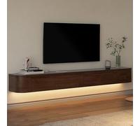 Modern Floating TV Stand with LED Lights Wall-Mounted Media Console Solid Wood with Drawers & Shelves Stylish Entertainment Unit for Living Room Large 200cm Walnut TV Cabinet