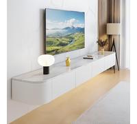 Modern Floating TV Unit 120-300CM Wall-Mounted Cabinet Stylish TV Stand with Flip-Down Doors & Storage White Texture Spacious Console for Living Room 280CM