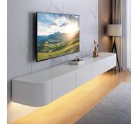 Modern Floating TV Unit 120-300CM Wall-Mounted Cabinet with Flip-Down Doors Stylish TV Stand Console for Living Room Large Storage Space White LED 260CM