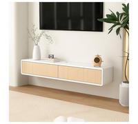 Modern Floating TV Unit Wall MountCabinet White Gloss Minimalist Design with Cable Management Stylish Storage Solution for Living Room (120 Dropdown Door White/Brown)