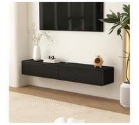 Modern Floating TV Unit Wall-Mounted Cabinet - White Gloss Media Stand with Cable Hole Minimalist Storage Solution for Living Room 120cm with Black Drop-Down Door