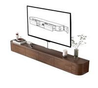 Modern Floating TV Unit, Wall-Mounted nd with Flip-Down & Side Doors, Slish Sto Bench for Bedroom/Living Room - 160CM, Brown h