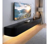 Modern Floating TV Unit Wall Mounted TV Cabinet 120-300CM Stylish TV Stand with Flip-Down Doors Large Storage Console for Living Room (Black-Led 160CM)