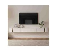 Modern Floating TV Unit - Wall Mounted TV Stand for TVs, Stylish Media Console with 2 Drawers & 1 Cabinet, Durable Rubber Wood & Tempered Glass Top, Space-Saving Design (67"x24"x18")