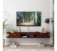 Modern Floating TV Unit WallMounted Entertainment Center with Storage Stylish Floating Shelf Teak Finish SpaceSaving TV Console (160x22x20cm)
