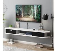 Modern Floating TV UnitWallMounted Entertainment Center with Storage Cabinet Stylish Floating Shelf for Under TV Contemporary Design (White & Black 120x22x20cm)
